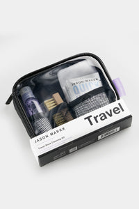 Jason Markk TSA Approved Travel Kit. Kit includes 2oz cleaning solution, travel size Premium Brush and Microfiber towel and 3 quick wipes all conveniently packaged in a ripstop case. 